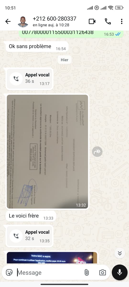 Client Maroc – Reçu Wafacash