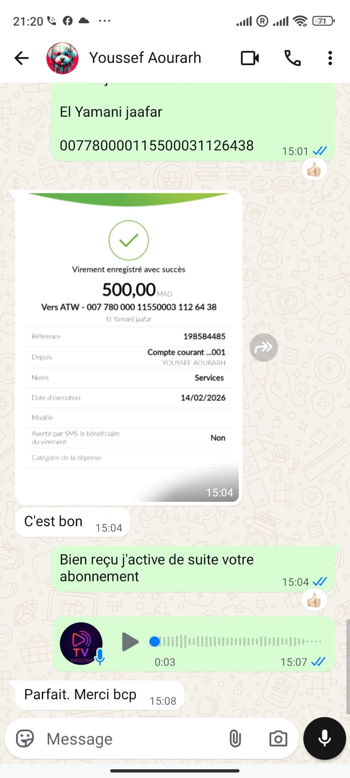 Client Maroc – Virement 500 DH